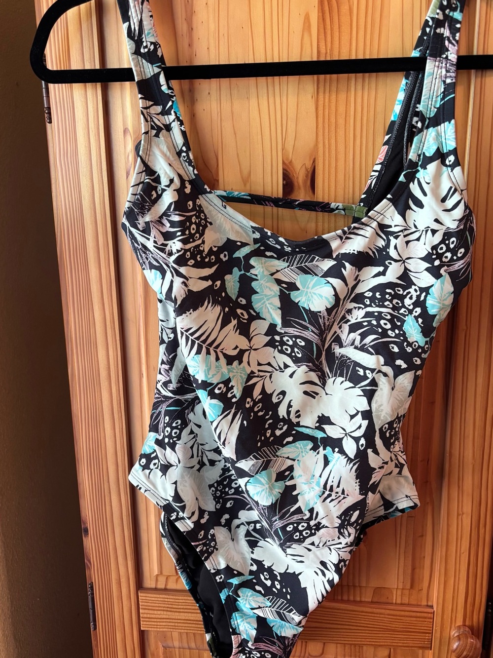 OP Women One-Piece Swimsuit in Black, White & Aqua Floral